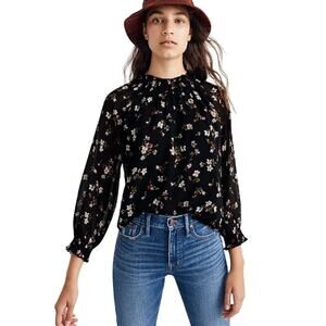 Madewell Floral Backyard Blooms Smocked Mockneck Sheer Top XS
